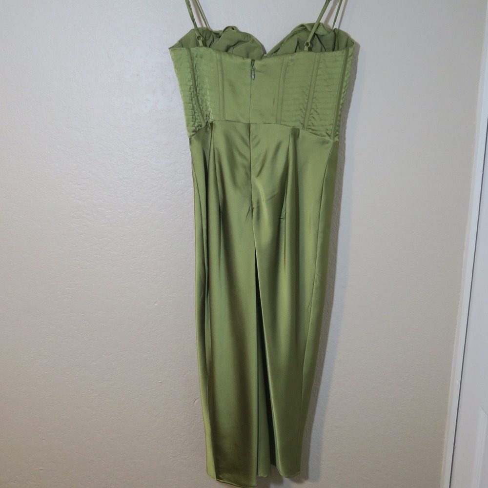 House of CB Myrna Olive Corset Satin Slip Dress Timeless Elegant - Picture 6 of 14